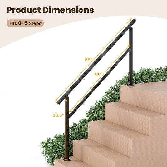 Goplus Handrail for Outdoor Steps with Installation Kit Fits 0-5 Steps