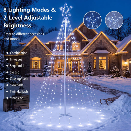 Goplus 10 FT Outdoor Christmas Lights | Tall Waterproof Xmas String Lights w/ Star Toppe Remote and Timer