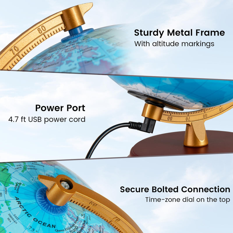 Load image into Gallery viewer, Goplus 8 Inch Night Light up Globe Lamp with Wooden Stand and HD Map for Kids Adults
