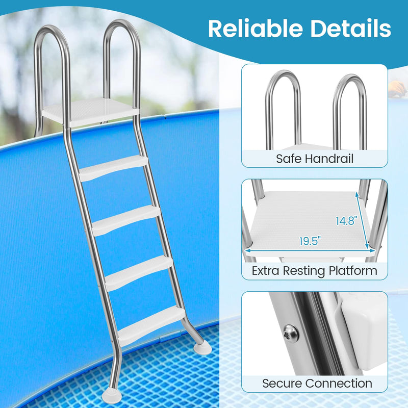 Load image into Gallery viewer, Goplus 4-Step Steel Frame Above Ground Swimming Pool Ladder for 55&quot; Pool Wall Heights
