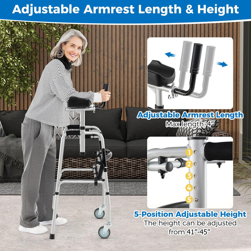 Load image into Gallery viewer, Goplus Folding Walker 450 Lbs Foldable Standard Walker with 5&#39;&#39; Wheels Seat and Removable Armrests
