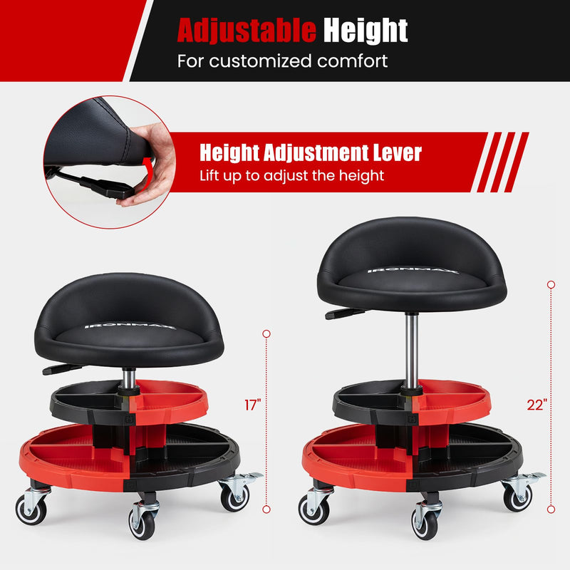 Load image into Gallery viewer, Goplus 360° Rolling Mechanic Stool with 2 Tool Storage Trays

