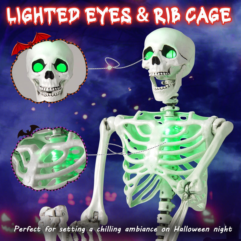 Load image into Gallery viewer, Goplus 63&quot; Life-Size Posable Skeleton with Green LED Lights Halloween Lighted Skeleton Decoration
