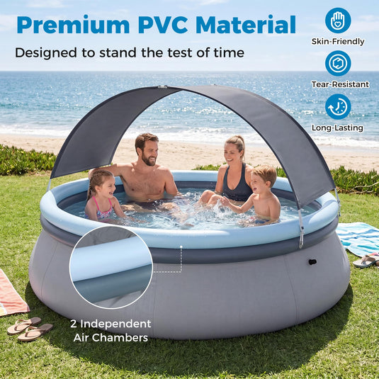 Goplus Inflatable Pool with Canopy Large Round Above Ground Swimming Pool