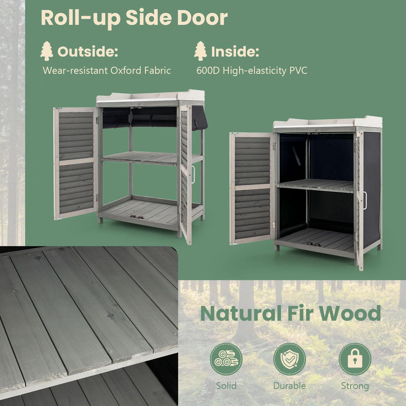 Load image into Gallery viewer, Goplus Outdoor Potting Bench Table, Garden Storage Cabinet w/Metal Tabletop
