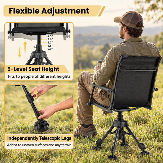 Goplus 360° Swivel Hunting Chair | Portable Silent Deer Chair with Padded Armrests for Hunting