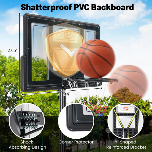 Goplus 4.4-10 ft Adjustable Basketball Hoop Outdoor w/ 44" Shatterproof Backboard & Weight Bag