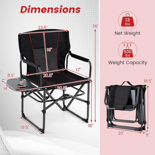 Goplus Heavy-Duty Director Chair with Side Table Cup Holder & Carrying Bag