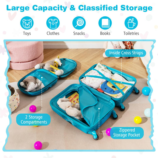 2 PCS Kid Luggage Set With Spinner Wheels for Children Boys Girls-Navy