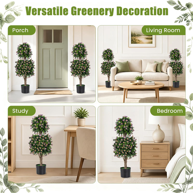 Load image into Gallery viewer, Goplus Set of 2 Artificial Topiary Trees | Realistic Evergreen Plant w/ 2 Topiary Balls and Blossoms

