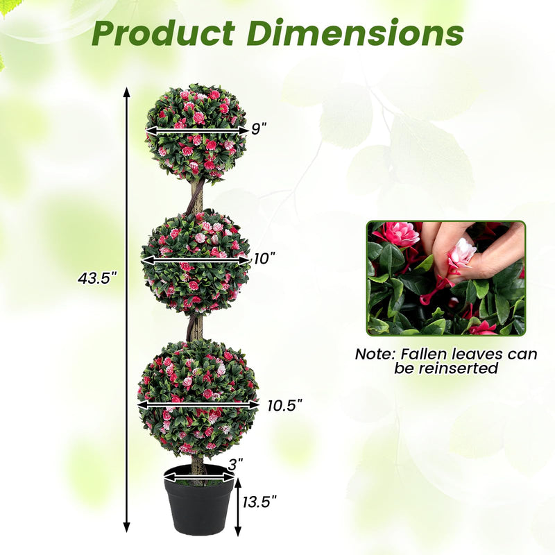 Load image into Gallery viewer, Goplus 43.5" Faux Potted Floral Plant Artificial Triple Ball Rose Topiary Tree ( 1/2 pack )
