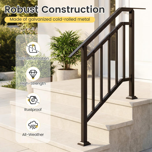External Galvanised Rails Goplus 3-Step Galvanized Metal Hand Rails with Adjustable Angle for Ou ...