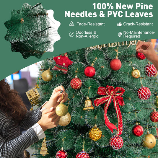 Goplus 7ft Pre-Lit Fiber Optic Christmas Tree Snowy Pine Needles