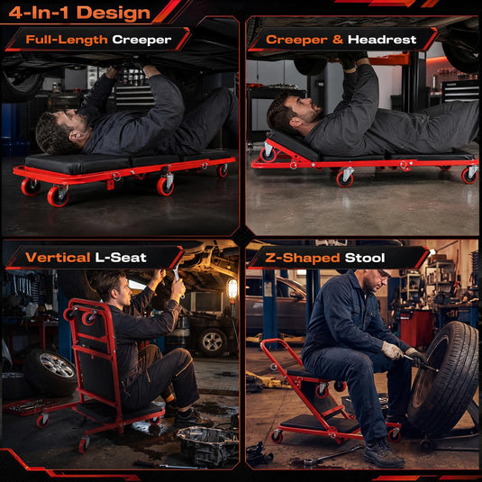 Goplus 41" Foldable Mechanic Creeper | 450 LBS Capacity Padded Z Garage Seat