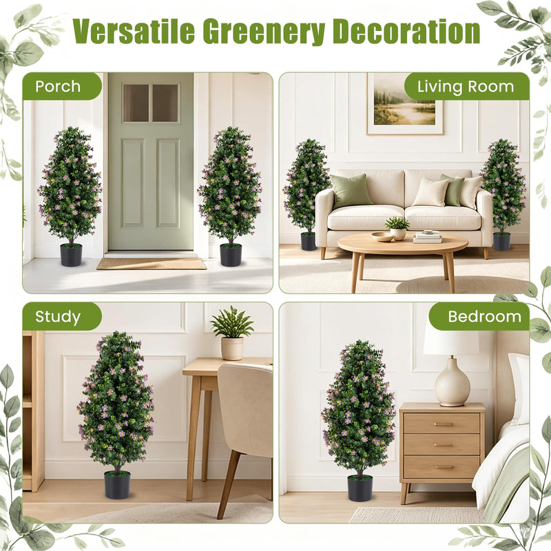 Load image into Gallery viewer, Goplus Set of 2 Artificial Topiary Trees | 3 FT Fake Bushes w/ Round Leaves and Blossoms
