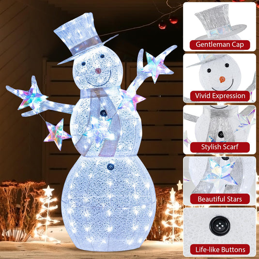Goplus 5 FT Lighted Snowman Christmas Outdoor Decoration with Hat, Scarf & Stars