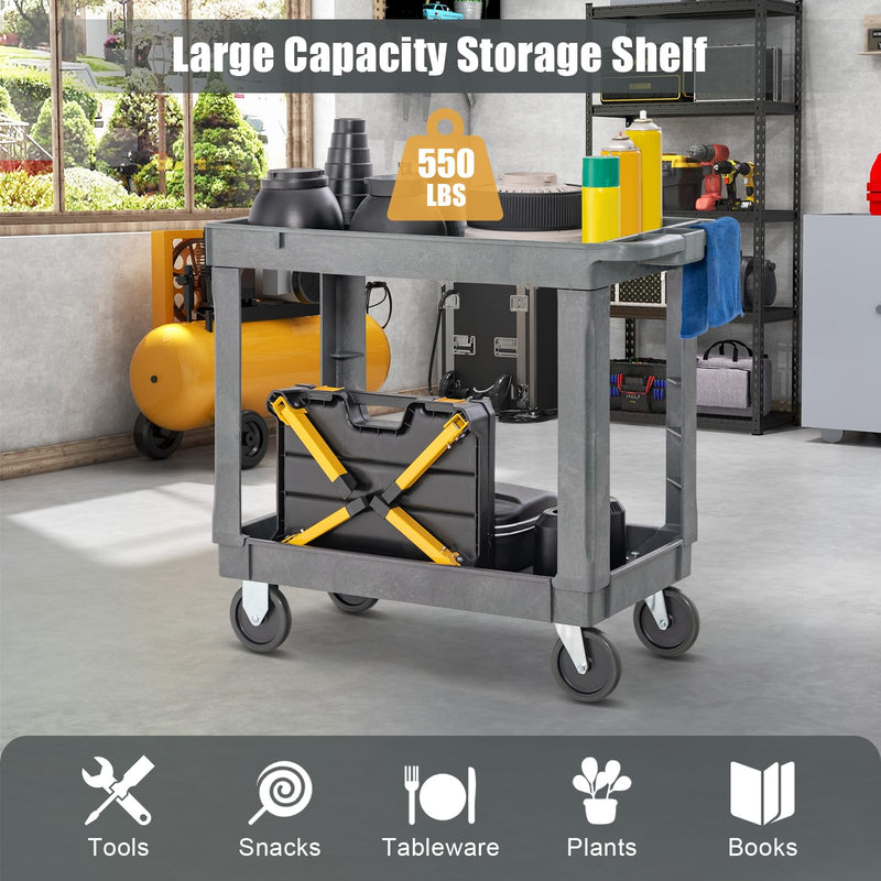 Load image into Gallery viewer, Goplus Service Utility Cart, 2-Tier Heavy-Duty PP Rolling Cart with 550 LBS Capacity, 2 Universal Wheels
