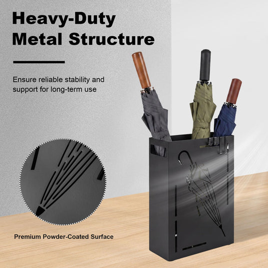 Goplus Metal Umbrella Stand with Removable Drip Tray and 4 Hanging Hooks