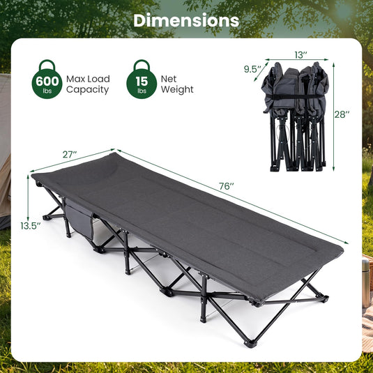 Goplus Camping Cot with Padded Pillow | Folding Cot Bed for Adults w/ Storage Pouch