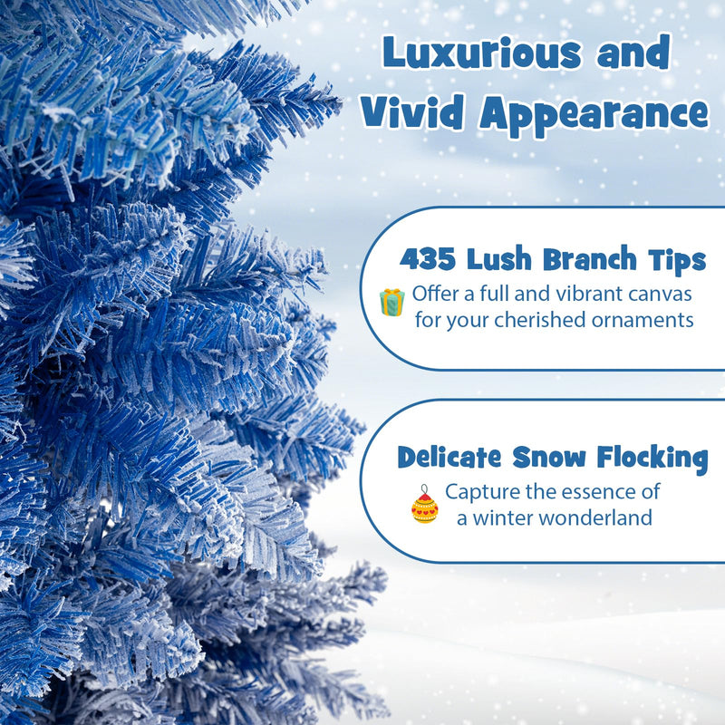 Load image into Gallery viewer, Goplus 6 FT Blue Gradient Snow Flocked Christmas Tree, Artificial Unlit Hinged Xmas Full Tree with 435 Lush Branch Tips
