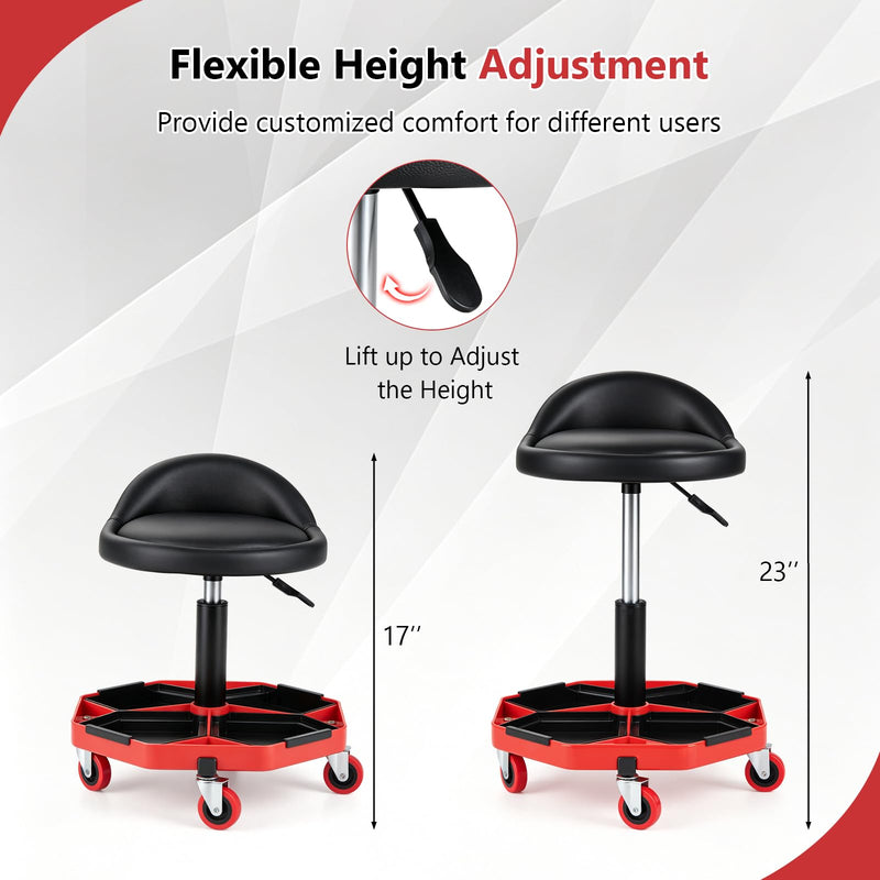 Load image into Gallery viewer, Goplus Rolling Mechanic Stool with Tool Storage Tray | PU Leather Seat Cushion
