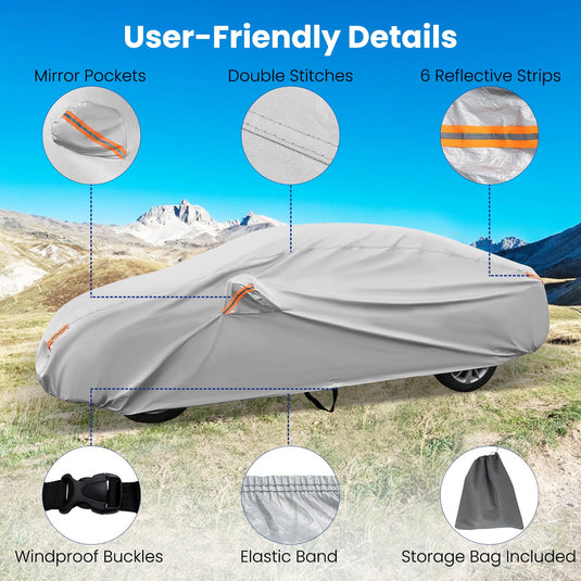 Car Cover for Automobiles 193 Inch Rain Sun UV Protection Universal Fit Sedan Chevrolet Ford Nissan
