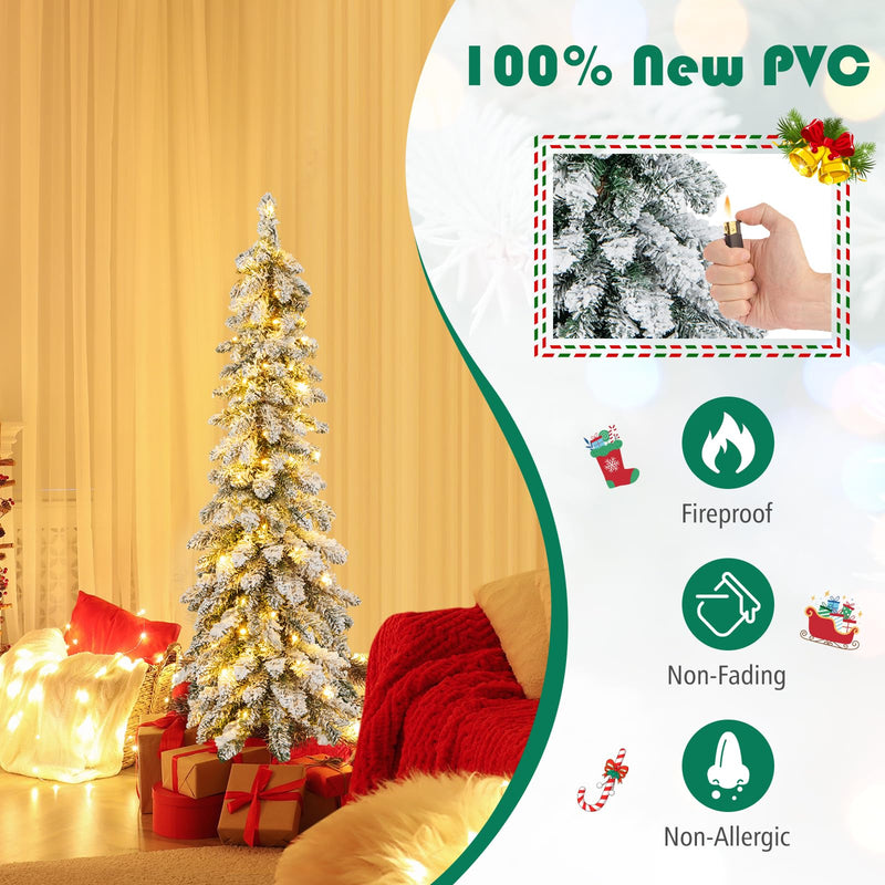 Load image into Gallery viewer, Goplus Pre-Lit Flocked Pencil Christmas Tree Artificial Slim Xmas Tree
