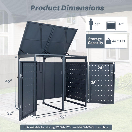 Goplus 44 Cu.Ft Outdoor Trash Can Storage with 2 Lockable Doors Gas Struts & Shock Absorbers