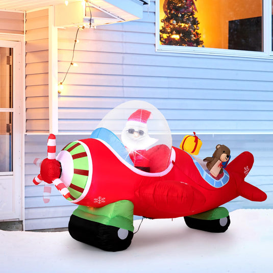 Goplus 7.2 Ft Animated Inflatable Santa on Plane Pre-lit Blow up Yard Decoration