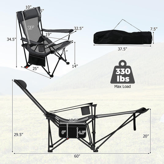 Goplus Folding Beach Chair w/4-position Backrest & Carrying Bag 330LBS Capacity