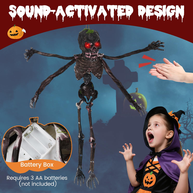 Load image into Gallery viewer, Goplus 6 FT Animated Halloween Decoration Hanging Zombie Sound-Activated Skeleton Decoration
