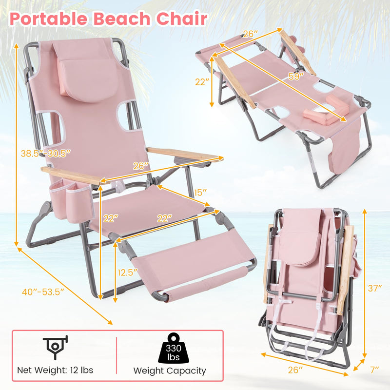 Load image into Gallery viewer, Goplus 3-in-1 Foldable Beach Chair Heavy-Duty Recliner for Camping Poolside Sunbathing
