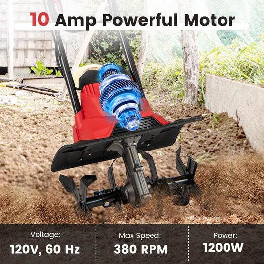 Goplus Corded Electric Tiller Cultivator 10 Amp Powerful Foldable Garden Rototiller
