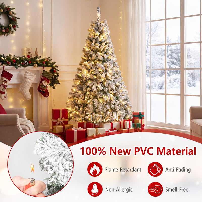 Load image into Gallery viewer, Goplus 6ft/7.5ft Pre-Lit Snow Flocked Christmas Tree with LED Lights | Holiday Decoration Snowy Tree

