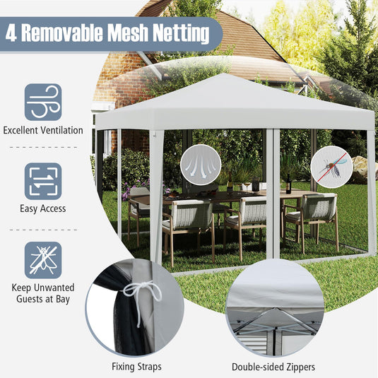 Goplus 10 FT x 10 FT Pop-Up Canopy Tent, Easy Setup Instant Folding Shelter w/Mesh Netting, Carry Bag, 8 Stakes & 4 Ropes, Height Adjustable Sunshade, Commercial Tent for Campin