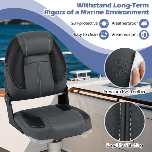 Goplus 3-Pack Folding Boat Seats, 2 High-Back & 1 Low-Back Bass Boat Chairs w/ 28D Soft Sponge Padding