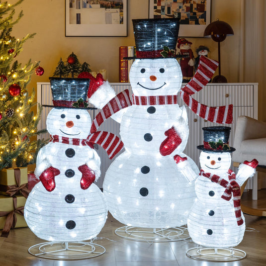 3-Piece Pre-Lit 3D Snowman Set with 270 LED Lights