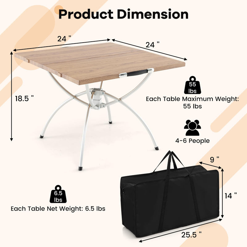 Load image into Gallery viewer, Goplus Aluminum Camping Table, 2 PCS Folding Picnic Tables w/Extendable Design, Wood-Grain Tabletop
