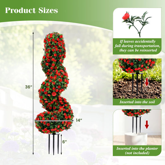 Goplus 3FT Realistic Fake Rose Bushes Outdoor Faux Plants with Sun Protection & Ground Spikes Set of 2