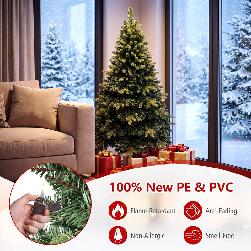 Load image into Gallery viewer, Goplus 5ft/6ft/7ft/8ft Artificial Christmas Tree | Hinged Unlit Full Xmas Tree with Realistic Tree Trunk &amp; Folding Metal Stand
