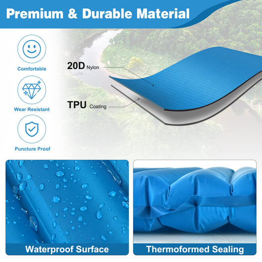Goplus Inflatable Camping Sleeping Pad, 3 Inch Thick Camping Pad, Waterproof & Comfortable Sleeping Mat