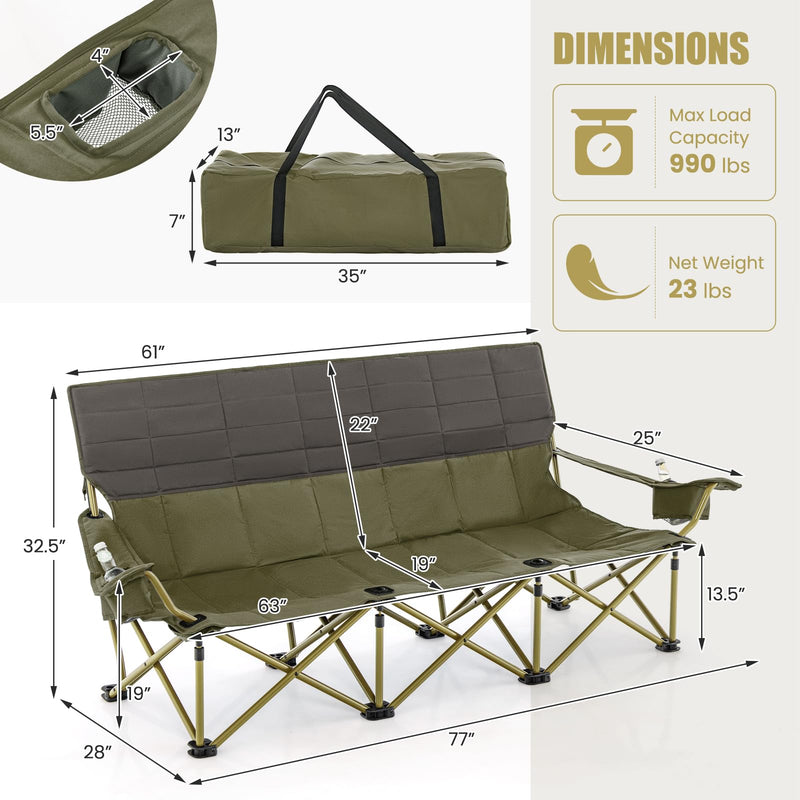 Load image into Gallery viewer, Goplus 3 Person Camping Chair for Adults, Outdoor Folding Oversized Camping Couch Chair (3-Person Seat)
