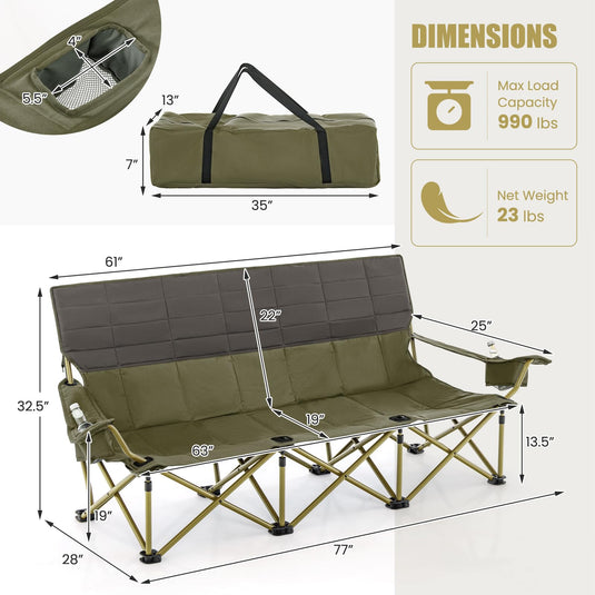 Goplus 3 Person Camping Chair for Adults, Outdoor Folding Oversized Camping Couch Chair (3-Person Seat)