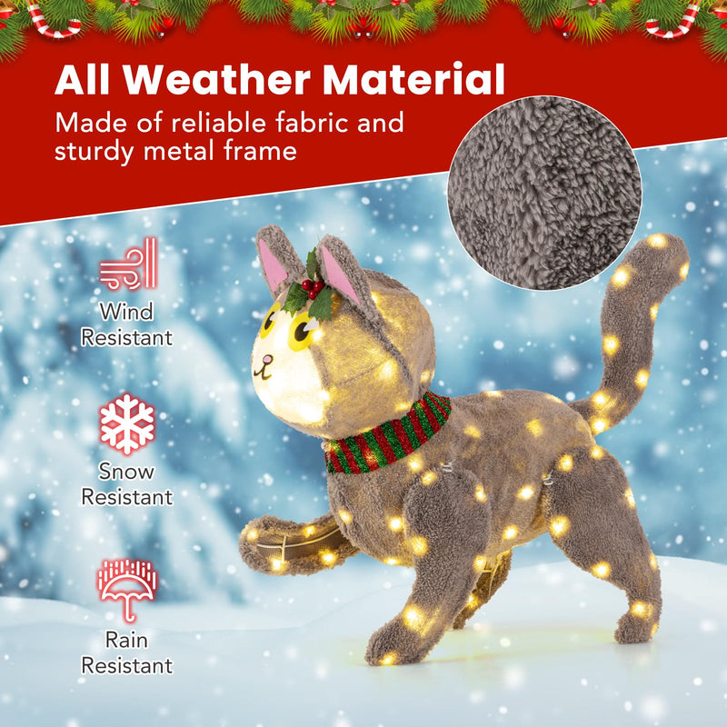 Load image into Gallery viewer, Goplus Lighted Christmas Cat, Indoor Outdoor Kitty Decoration w/ 88 LED Lights
