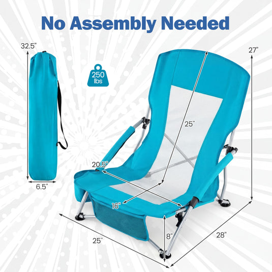 Goplus Folding Beach Chairs Set of 2 Lightweight Portable Low Seat Camping Chairs