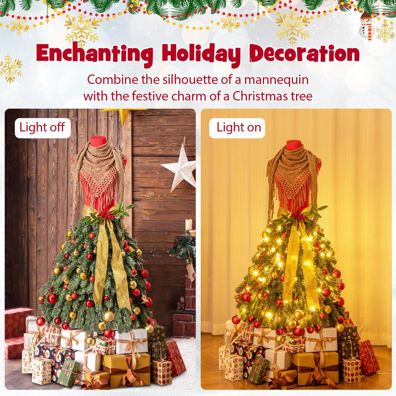 Load image into Gallery viewer, Goplus 5ft Pre-Lit Dress Form Christmas Tree with Female Mannequin Torso &amp; Scarf
