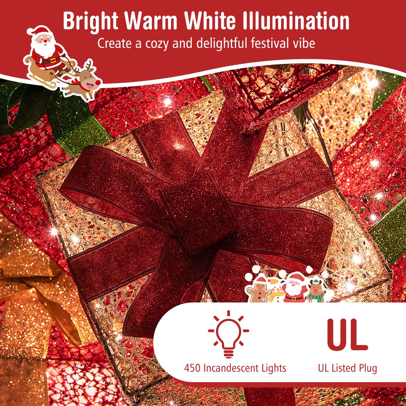 Load image into Gallery viewer, Goplus 15 Pieces Stackable Pre-lit Lighted Boxes Tower w/ 450 Warm White Lights
