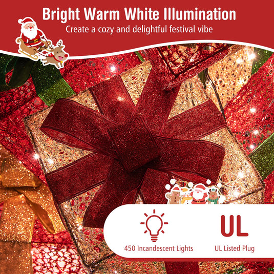 Goplus 15 Pieces Stackable Pre-lit Lighted Boxes Tower w/ 450 Warm White Lights