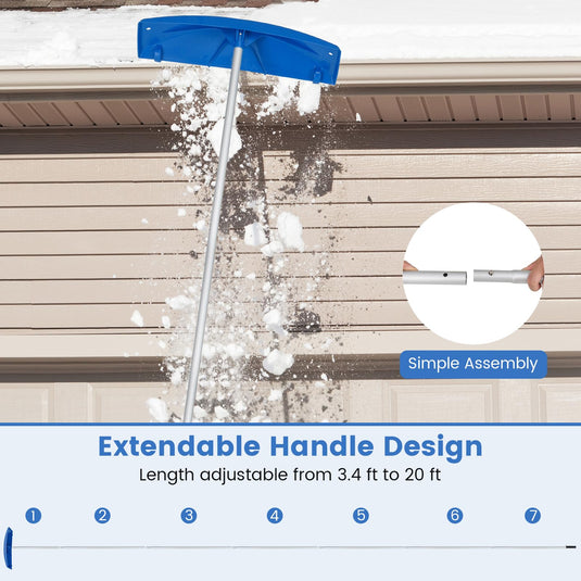 Goplus 3.4-20 FT Extendable Snow Removal Tool with 24" Wide Blade & Wheels