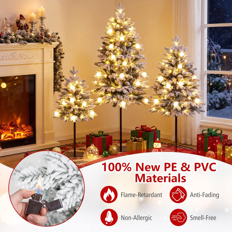 Load image into Gallery viewer, Goplus 3' 4' 5' Pre-Lit Flocked Christmas Tree Set of 3 | Battery Operated Artificial Snowy Xmas Trees

